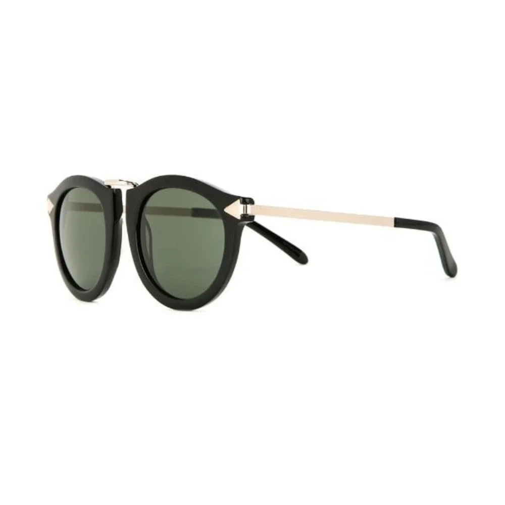 Round Sunglasses Celebrity Look Black‎ Gold Arrow Metal Sides City Chic Modern